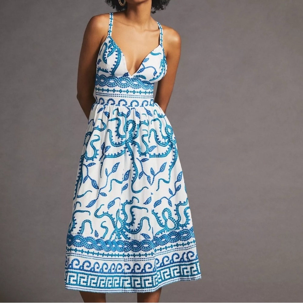 Elegant Blue and White Patterned Dress